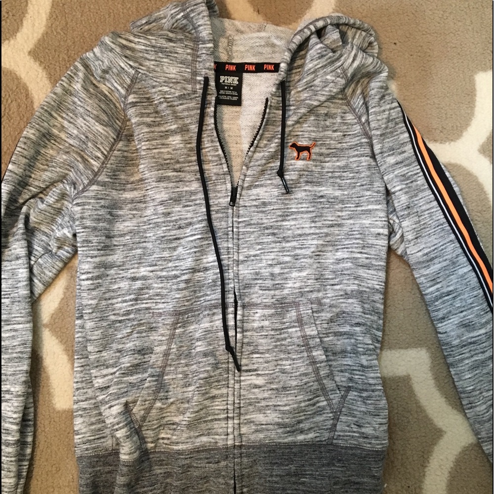 Grey with orange PINK zip up hoodie